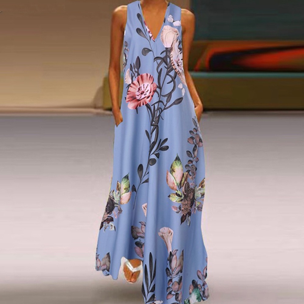 Floral print flowy maxi dress. Size 5XL